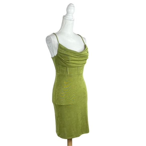 Princess Polly Aaliyah Mini Dress Retro Green Bodycon Silhouette Lace Up Back - Picture 5 of 11